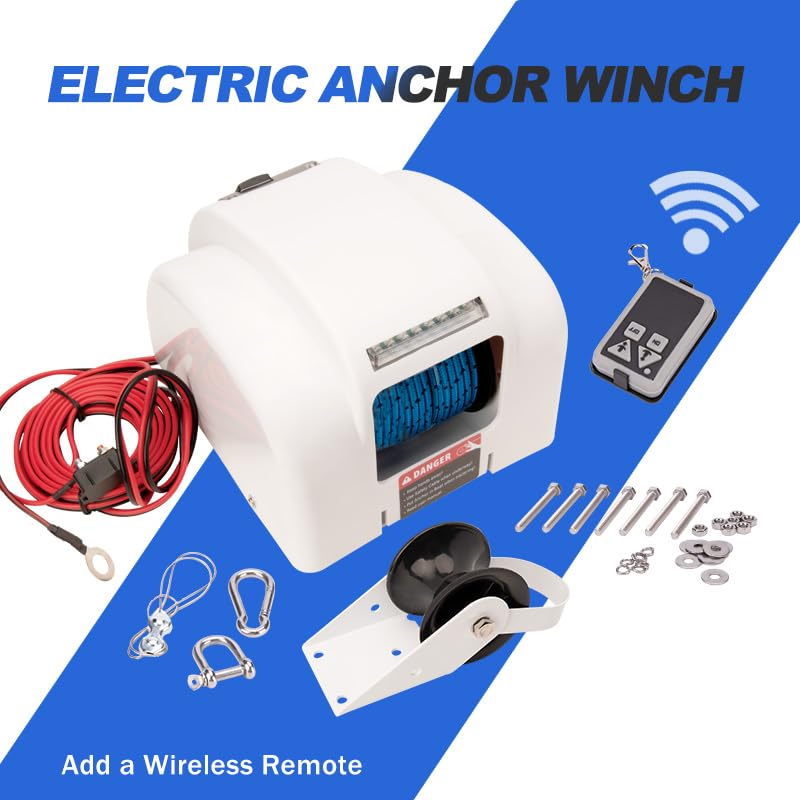 NEWMAIX Electric Anchor Winch,Marine Anchor Winch Saltwater Boat Anchor Windlass Kit with Wireless Remote Control,Anchors Up to 45 LBS, Heavy Duty Towing Winches for Fishing Boat Pontoon Boat (45LBS, White) - Image 2
