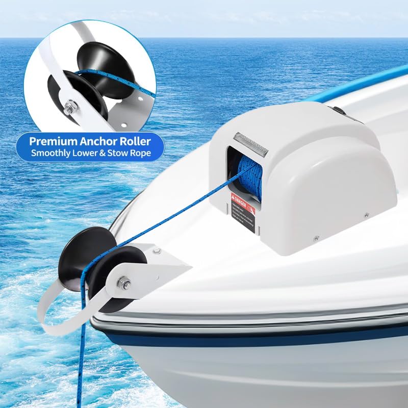 NEWMAIX Electric Anchor Winch,Marine Anchor Winch Saltwater Boat Anchor Windlass Kit with Wireless Remote Control,Anchors Up to 45 LBS, Heavy Duty Towing Winches for Fishing Boat Pontoon Boat (45LBS, White) - Image 3