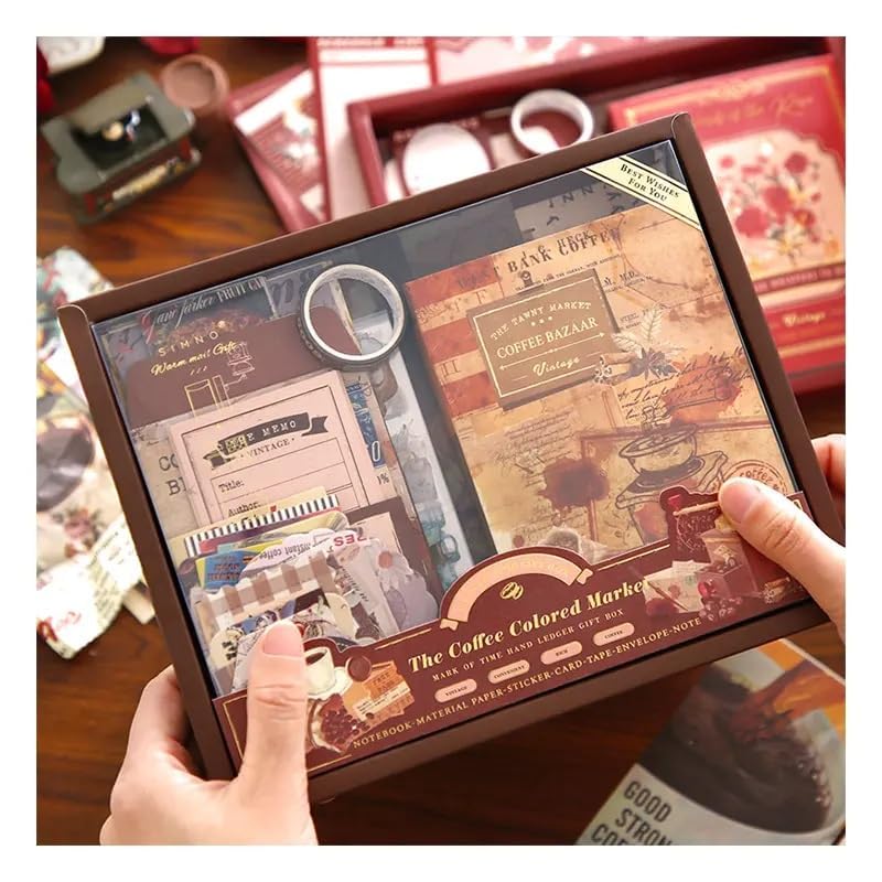 GDNK Scrape Book Kit Scrapbooking Kit Vintage Journal Scrapbook Pack DIY Paper Stickers, Craft Kits Notebook, Collage Album Aesthetic Sticker Journaling Scrapbook Photo Album (Brown Coffee Bazar) - Image 2
