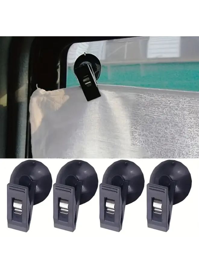 4pcs Black Heavy Duty Car Suction Cup Clips Strong Adhesive for Secure Mounting Sunshades Curtains Tickets Easy Removal No Residue Holders Sturdy Build Plastic Construction Vehicle Windows Visors - Image 1