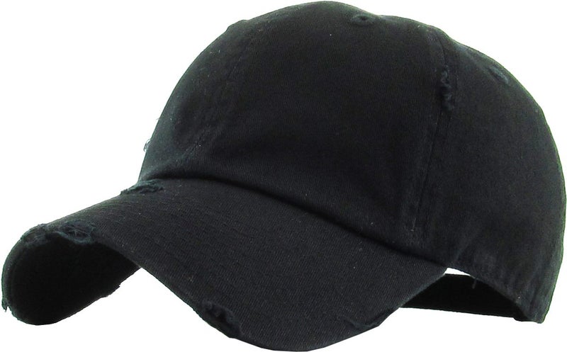 KBETHOS KBE-VINTAGE BLK Vintage Washed Cotton Baseball Cap, Black - Image 1