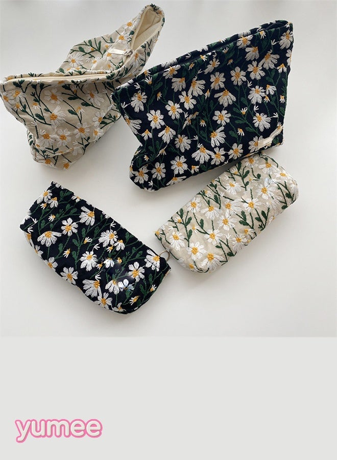 yumee 2-Piece Floral Embroidered Cosmetic Bag Set with Zipper – Large & Small Travel Organizer for Jewelry, Cosmetics & Toiletries - Image 2