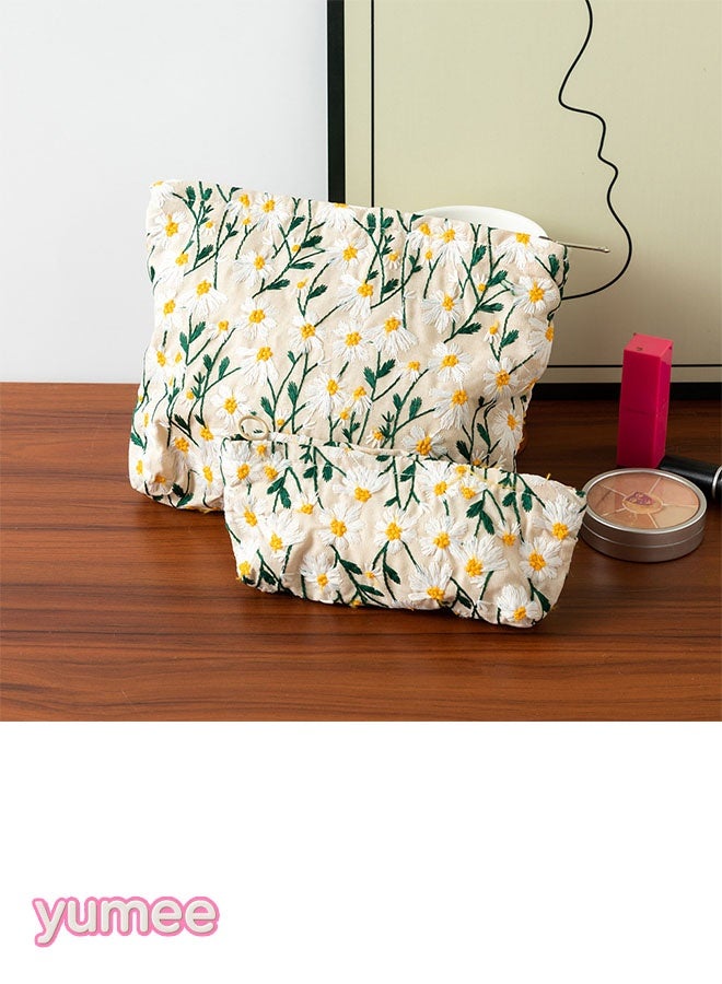yumee 2-Piece Floral Embroidered Cosmetic Bag Set with Zipper – Large & Small Travel Organizer for Jewelry, Cosmetics & Toiletries - Image 1