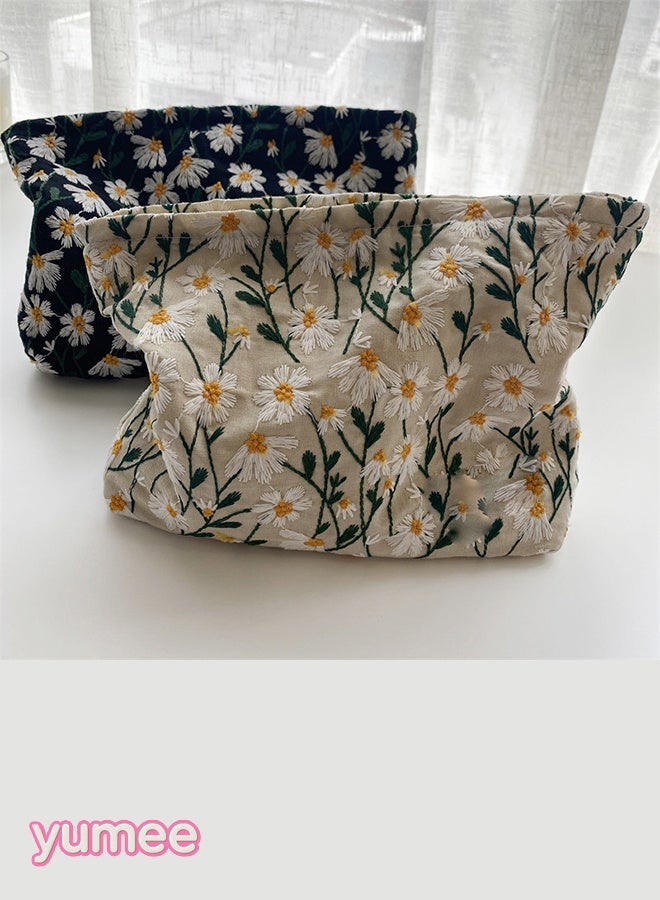 yumee 2-Piece Floral Embroidered Cosmetic Bag Set with Zipper – Large & Small Travel Organizer for Jewelry, Cosmetics & Toiletries - Image 4