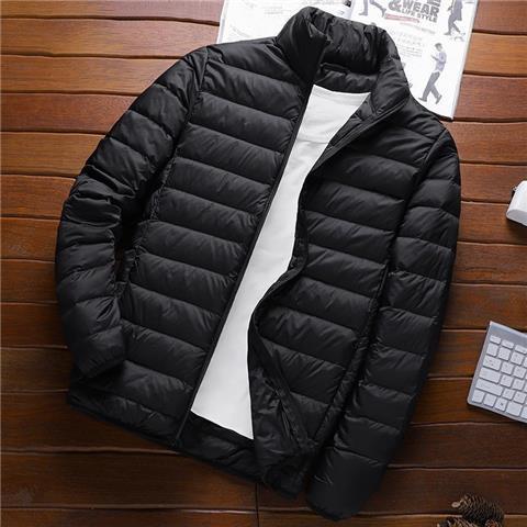Lightweight Cotton down Jacket Mens Stand Collar Casual Winter Coat with Hood Versatile Daily Wear Polyester Fiber Filled black hooded  - Image 3