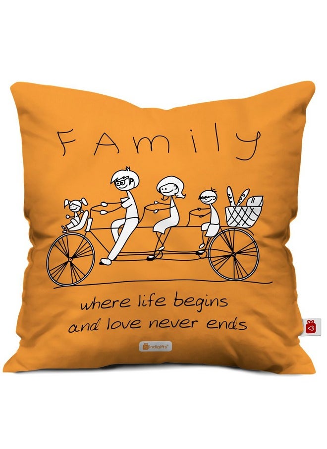 Indigifts Indigifts Family Love Never Ends Quoted Micro Satin and Fibre Cushion with Filler (12X12-inches, Multicolor)  - Image 1