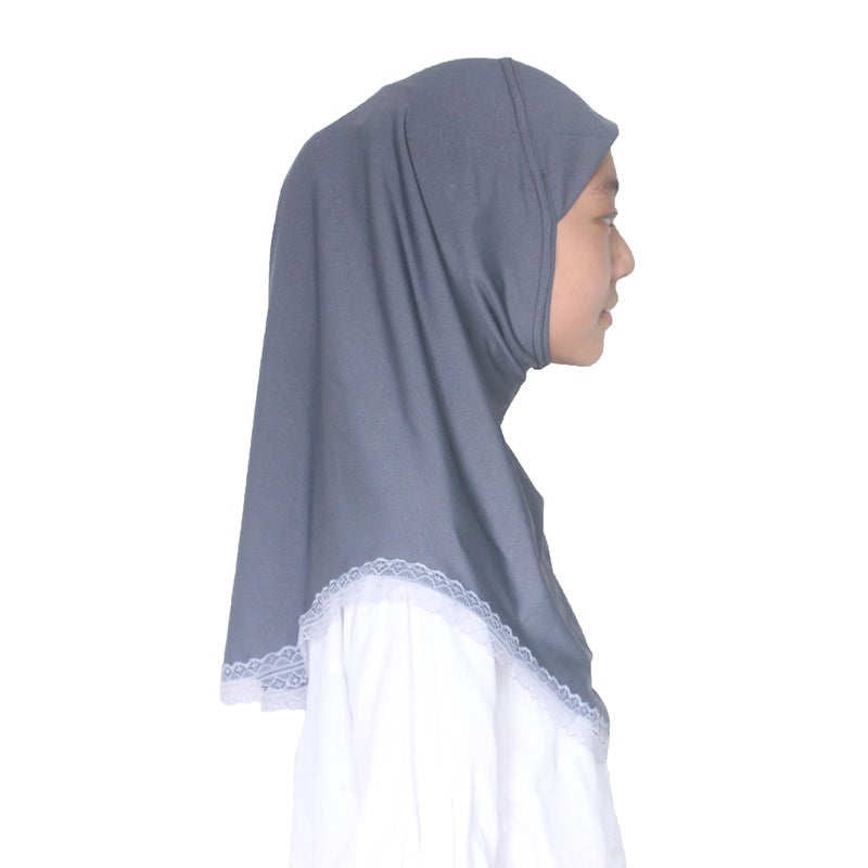 Modest Beauty حجاب مسلم جميل محتشم للفتيات والأطفال مع دانتيل للأعمار من 6-12 سنة باللون الرمادي - Image 2