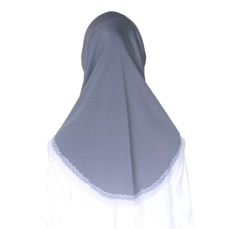 Modest Beauty حجاب مسلم جميل محتشم للفتيات والأطفال مع دانتيل للأعمار من 6-12 سنة باللون الرمادي - Image 3