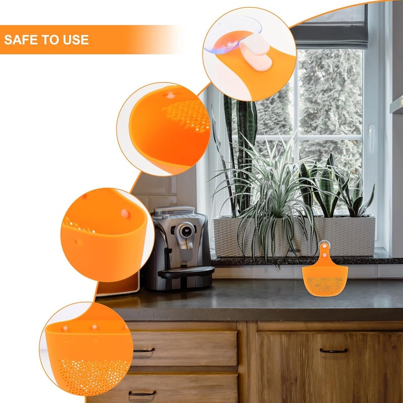 Fruit Drain Basket Colander for Kitchen Sink, Self-draining Hanging Vegetable and Fruit Washing Basket, Orange Plastic Kitchen Strainer for Home Food Rinse and Dry - Image 3