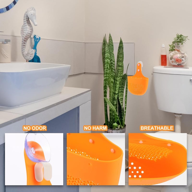 Fruit Drain Basket Colander for Kitchen Sink, Self-draining Hanging Vegetable and Fruit Washing Basket, Orange Plastic Kitchen Strainer for Home Food Rinse and Dry - Image 4