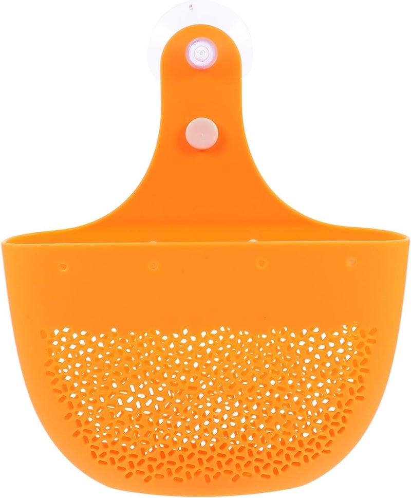 Fruit Drain Basket Colander for Kitchen Sink, Self-draining Hanging Vegetable and Fruit Washing Basket, Orange Plastic Kitchen Strainer for Home Food Rinse and Dry - Image 1