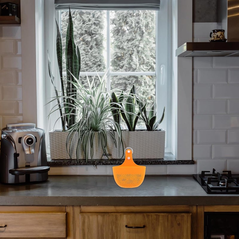 Fruit Drain Basket Colander for Kitchen Sink, Self-draining Hanging Vegetable and Fruit Washing Basket, Orange Plastic Kitchen Strainer for Home Food Rinse and Dry - Image 5