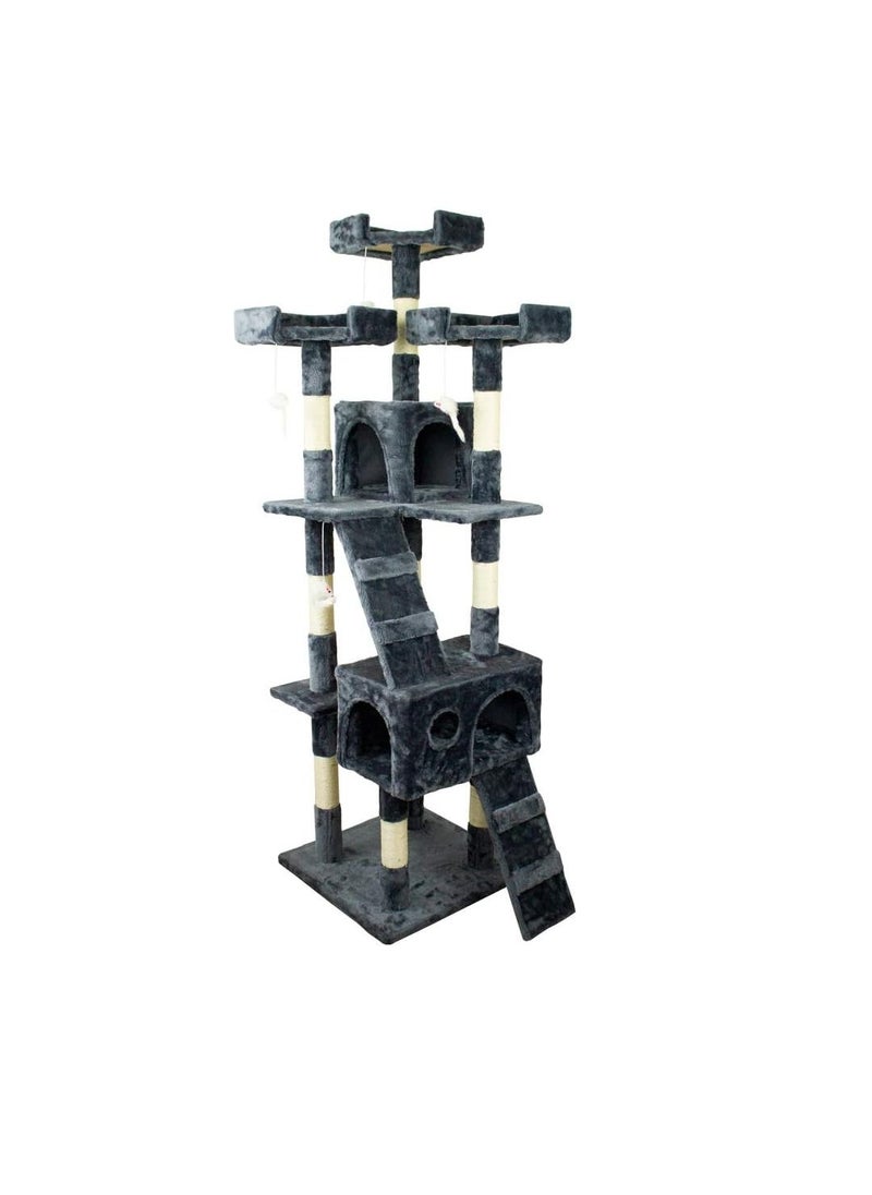 Cool Baby Pets and Cat Tree Scratcher, Tom Model, Large, for Climbing, 4 Heights, with Platforms and Shelters, De-Stress Toy, Sisal Rope, Colour Grey  - Image 1