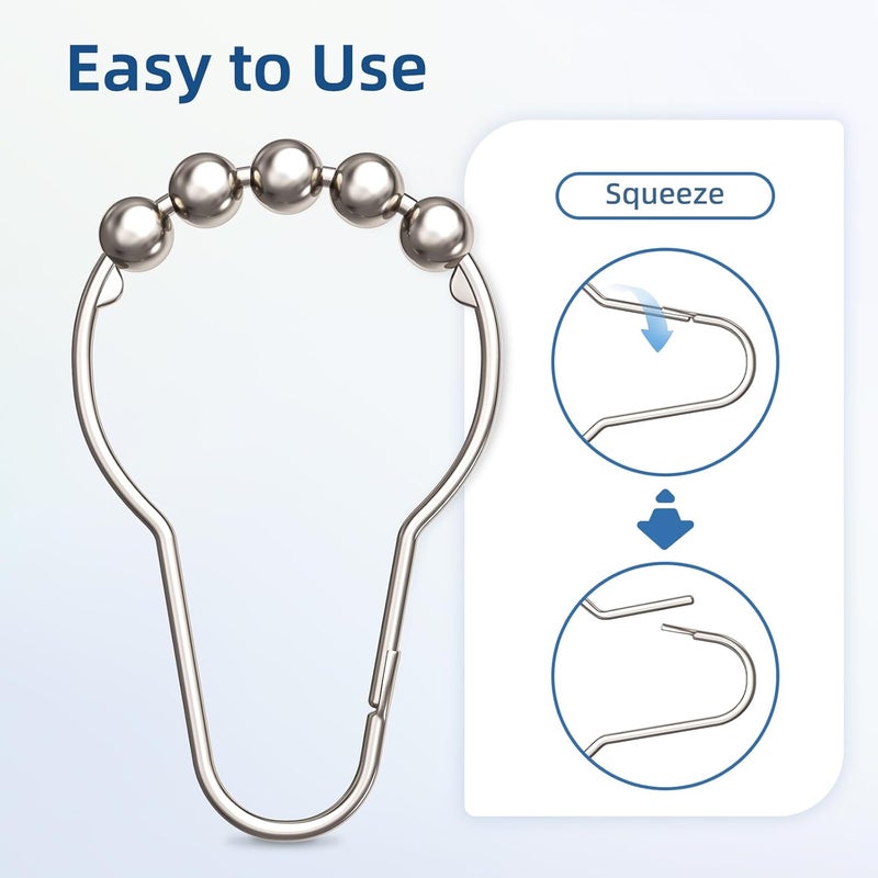 Titanker Shower Curtain Hooks Rings, Rust-Resistant Metal Shower Curtain Hooks for Bathroom Shower Rods Shower Hooks Shower Rings for Curtain - Set of 12, Nickel - Image 2