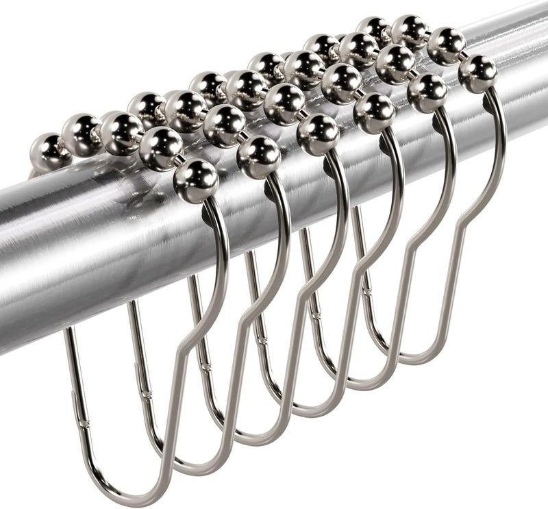 Titanker Shower Curtain Hooks Rings, Rust-Resistant Metal Shower Curtain Hooks for Bathroom Shower Rods Shower Hooks Shower Rings for Curtain - Set of 12, Nickel - Image 1