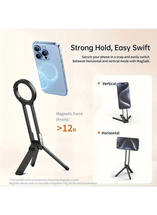 Black Magnetic Foldable Phone Stand 360 Rotating Selfie Tripod Desktop Holder - Image 2