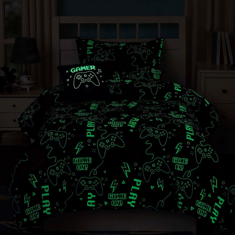 Wink Deer Twin Comforter Set for Boys-3 Pieces Gamer Glow in the Dark Twin Bedding Sets for Kids,1 Comforter,1 Sham and 1 Decor Pillow - Image 3