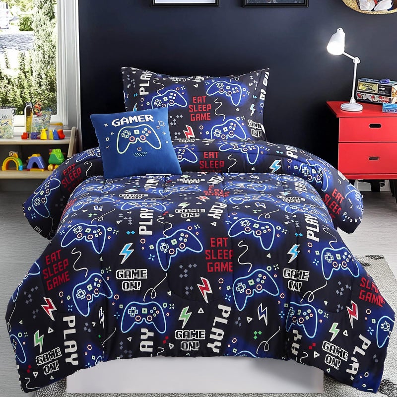 Wink Deer Twin Comforter Set for Boys-3 Pieces Gamer Glow in the Dark Twin Bedding Sets for Kids,1 Comforter,1 Sham and 1 Decor Pillow - Image 1