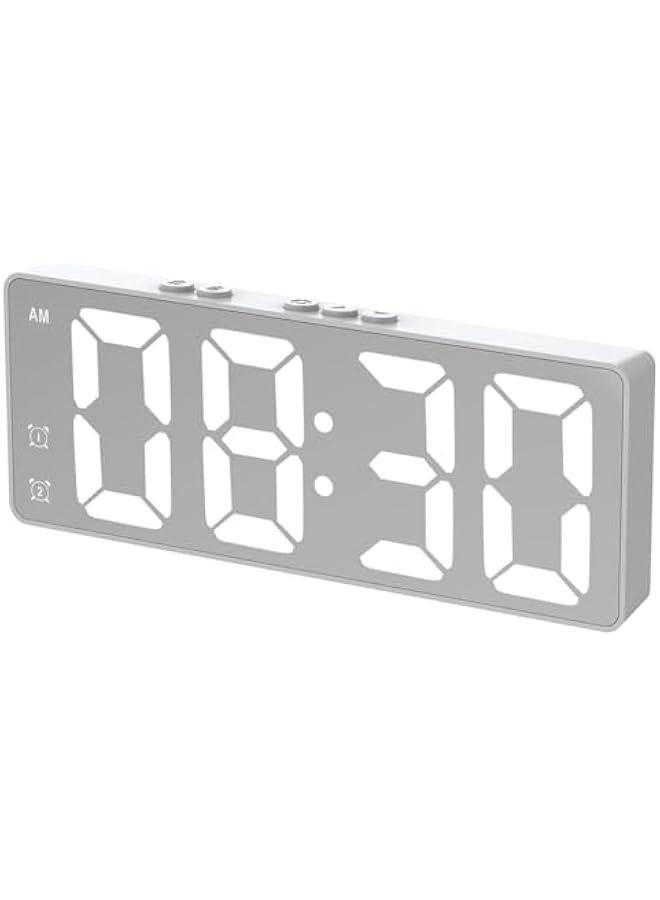 ECVV Digital Alarm Clock, LED Display Mirror Clock, Sound Control Dual Alarm Clocks, Modern Electronic Clock for Bedroom Living Room Office Batteries/USB cable (White) - Image 1