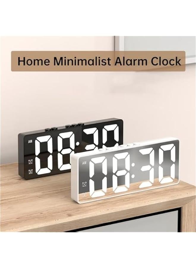 ECVV Digital Alarm Clock, LED Display Mirror Clock, Sound Control Dual Alarm Clocks, Modern Electronic Clock for Bedroom Living Room Office Batteries/USB cable (White) - Image 2