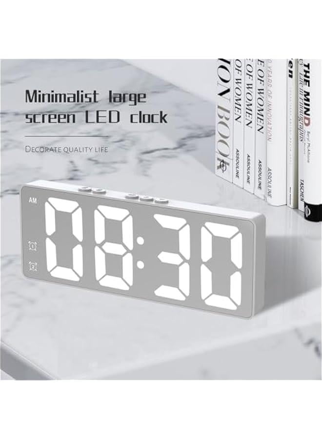 ECVV Digital Alarm Clock, LED Display Mirror Clock, Sound Control Dual Alarm Clocks, Modern Electronic Clock for Bedroom Living Room Office Batteries/USB cable (White) - Image 4
