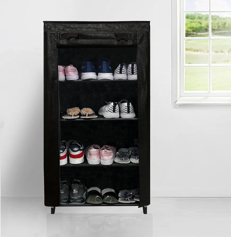 PHILOSHOP PHILOSHOP 10 Inch 6 Tier Collapsible Wardrobe Clothes Organizer Adjustable Racks Space Saving Foldable Stand Multipurpose Storage Shelves Lightweight Cabinet for Men Women Kids with Cover Black - Image 1