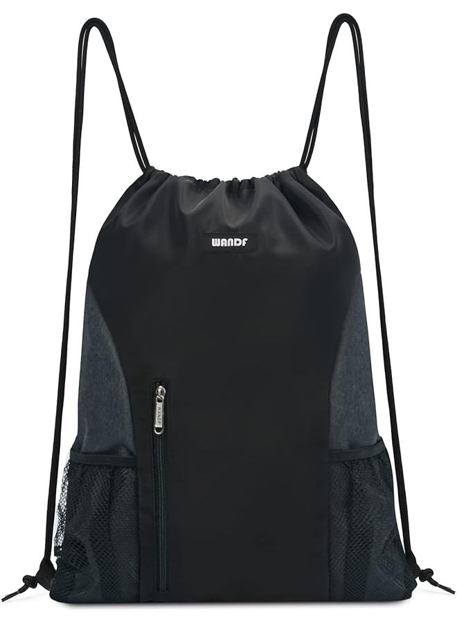 WANDF - Drawstring Backpack Sports Gym Sackpack With Mesh Pockets Water Resistant String Bag For Women Men - Image 1