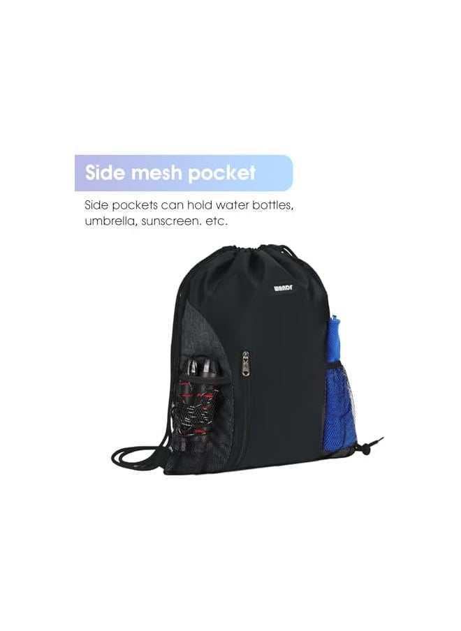 WANDF - Drawstring Backpack Sports Gym Sackpack With Mesh Pockets Water Resistant String Bag For Women Men - Image 1