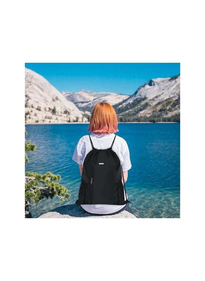 WANDF - Drawstring Backpack Sports Gym Sackpack With Mesh Pockets Water Resistant String Bag For Women Men - Image 1