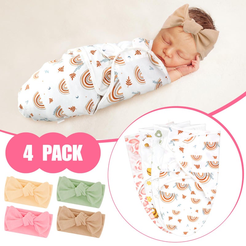 Bunnycool 4 Pack Newborn Preemie Swaddle with Headband Set Premature Swaddle Blanket Baby Clothes for Nicu Newborn Boys Girls(Preemie,Bow Style) - Image 3