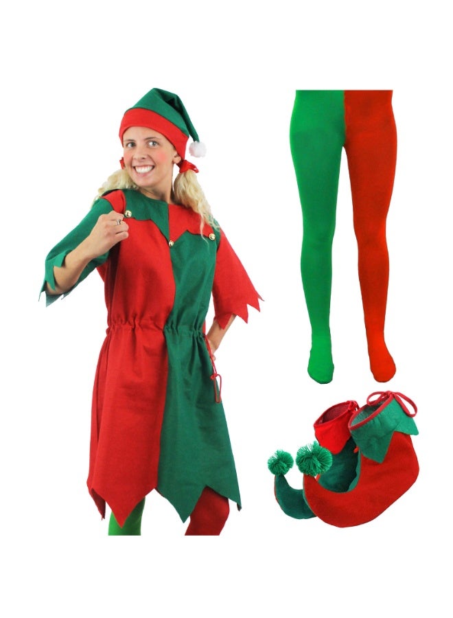 NIBEMINENT Parent-child, male and female Christmas costumes, Halloween costumes, and adult Christmas elf green costumes - Image 1
