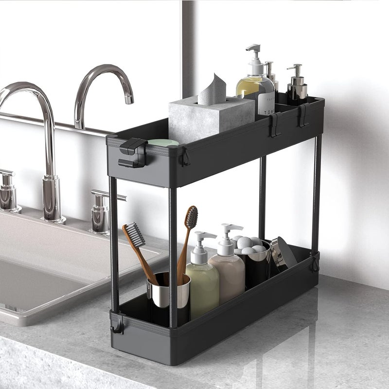 SPACELEAD SAKA Slim Storage Cart,4 Tier Bathroom Rolling Utility Cart Storage Organizer Slide Out Cart, Mobile Shelving Unit Organizer Trolley for Office Bathroom Kitchen Laundry Room Narrow Places, Black - Image 3
