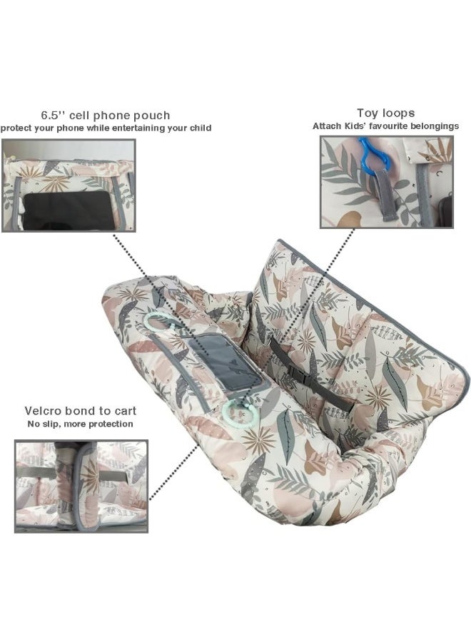 DODO NICI Shopping Cart Cover for Baby, 2 in 1 High Chair Cover for Restaurant seat & Grocery Cart Cover for Babies, Thick Padded with Clear Phone Pouch, Machine Washable, Leaves - Image 3