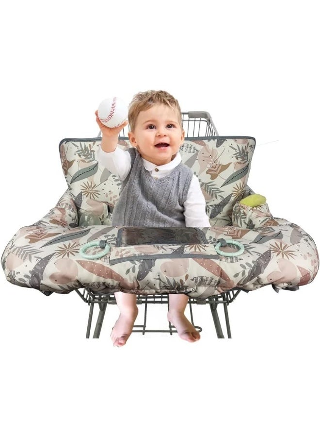 DODO NICI Shopping Cart Cover for Baby, 2 in 1 High Chair Cover for Restaurant seat & Grocery Cart Cover for Babies, Thick Padded with Clear Phone Pouch, Machine Washable, Leaves - Image 2