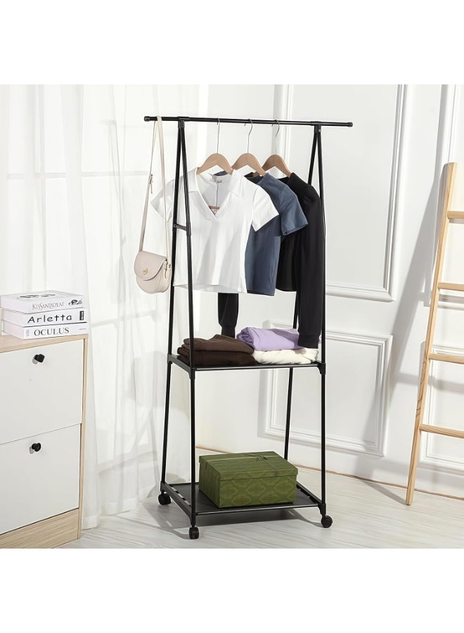 Beauenty Triangle Garment Rack, Free Standing Clothing Racks for Hanging Clothes Portable Wardrobe Holder, Metal Garment Rack Sturdy Coat Racks With Wheels for Bedroom Laundry Living Room (black) - Image 4