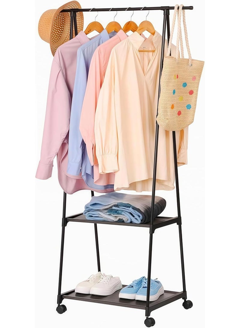 Beauenty Triangle Garment Rack, Free Standing Clothing Racks for Hanging Clothes Portable Wardrobe Holder, Metal Garment Rack Sturdy Coat Racks With Wheels for Bedroom Laundry Living Room (black) - Image 1