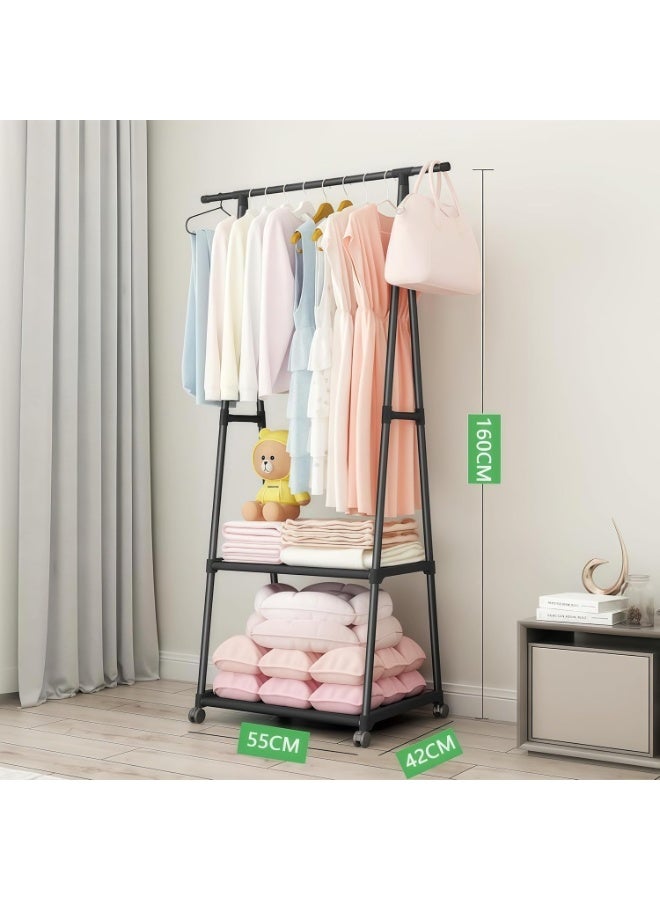 Beauenty Triangle Garment Rack, Free Standing Clothing Racks for Hanging Clothes Portable Wardrobe Holder, Metal Garment Rack Sturdy Coat Racks With Wheels for Bedroom Laundry Living Room (black) - Image 5