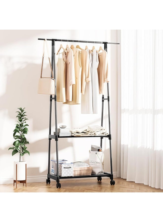 Beauenty Triangle Garment Rack, Free Standing Clothing Racks for Hanging Clothes Portable Wardrobe Holder, Metal Garment Rack Sturdy Coat Racks With Wheels for Bedroom Laundry Living Room (black) - Image 2