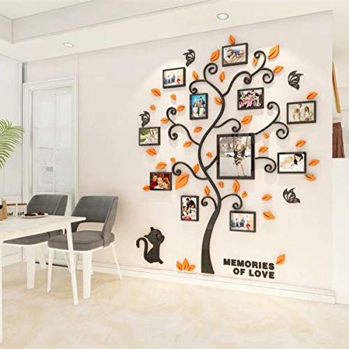 guangmu Guangmu 3D Tree Wall Stickers - Family Tree Wall Decor With Photo Frame DIY, Black Trunk Picture Frame Wall Decals for Living Room (Orange, Medium) - Image 2
