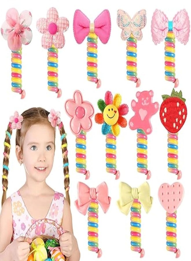 Kalaneet 3 Pcs Spring Telephone Wire Hair Band For Kids Elastic Spiral Hair Ties For Girls Cute Cartoon Braids Ponytail Holder Maker Kids Hair Accessories For Girls Children Gift, Multicolour - Image 2