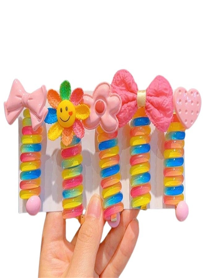 Kalaneet 3 Pcs Spring Telephone Wire Hair Band For Kids Elastic Spiral Hair Ties For Girls Cute Cartoon Braids Ponytail Holder Maker Kids Hair Accessories For Girls Children Gift, Multicolour - Image 5