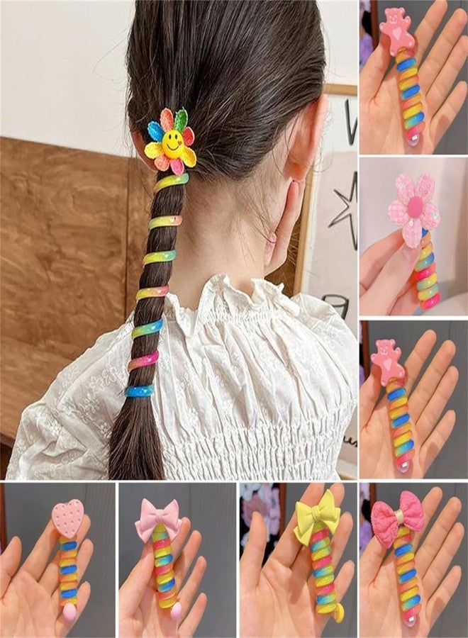 Kalaneet 3 Pcs Spring Telephone Wire Hair Band For Kids Elastic Spiral Hair Ties For Girls Cute Cartoon Braids Ponytail Holder Maker Kids Hair Accessories For Girls Children Gift, Multicolour - Image 4