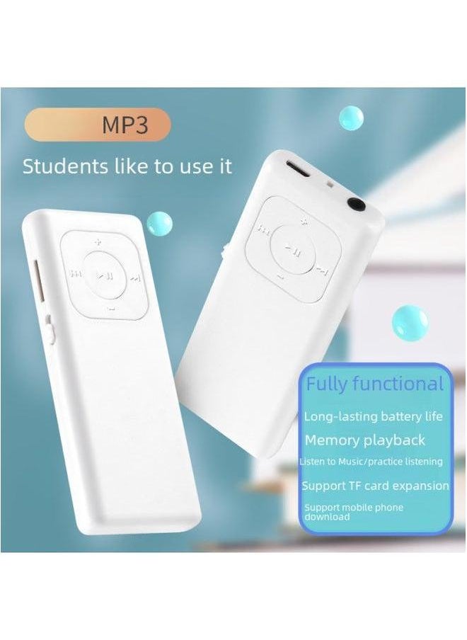 Portable Mini Card Insertion Version Candy Bar Shaped Mp3 Player Lightweight Easy To Operate For Students Speaker Option-Body Color:White-Memory Capacity:Standard Without External Amplifier (USB Cable + Earphone Manual)