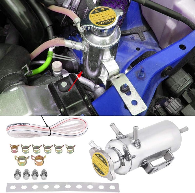 350ml Aluminum Overflow Catch Tank, Universal Coolant Reservoir Kit, Chrome Polished Radiator Overflow Tank with Mounting Bracket for Car SUV Engine Cooling System - Image 5