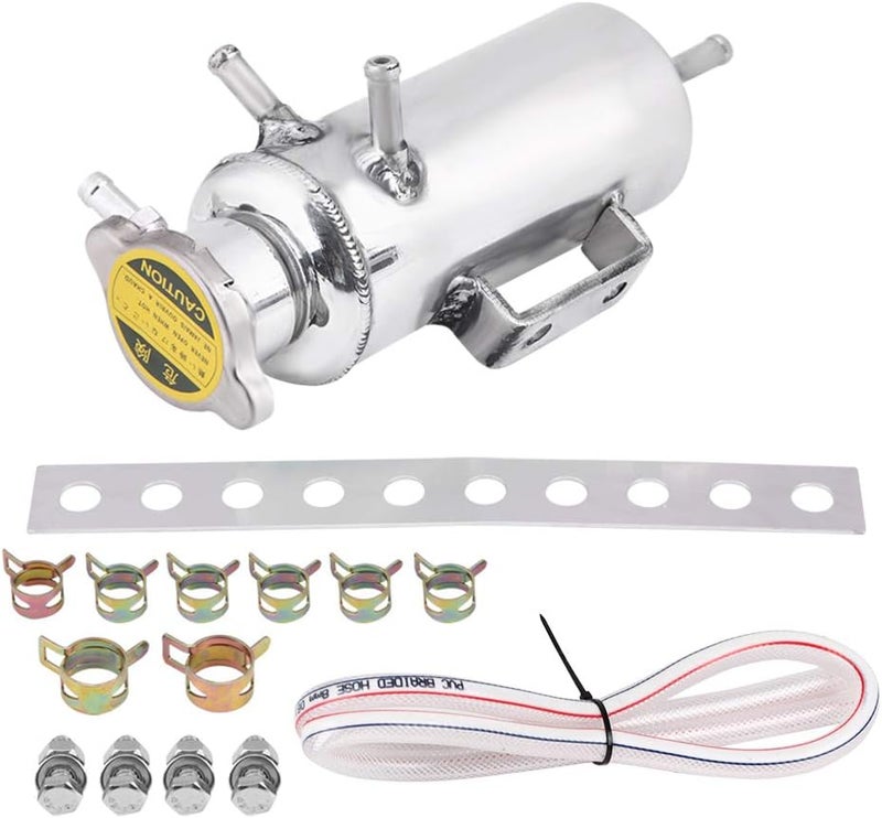 350ml Aluminum Overflow Catch Tank, Universal Coolant Reservoir Kit, Chrome Polished Radiator Overflow Tank with Mounting Bracket for Car SUV Engine Cooling System - Image 1