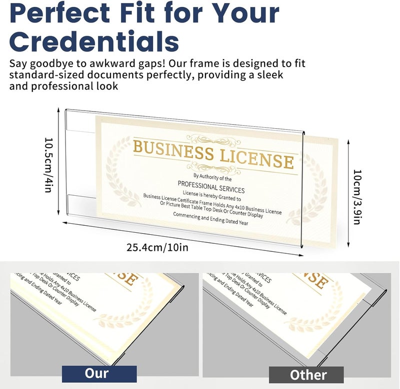 Yncotte Business License Frame 2pcs, 4x10 Acrylic Business Certificate Holder for Wall with Tape No Drilling, License Holder for Cosmetology Salon Barber Esthetician Office Document Display - Image 3