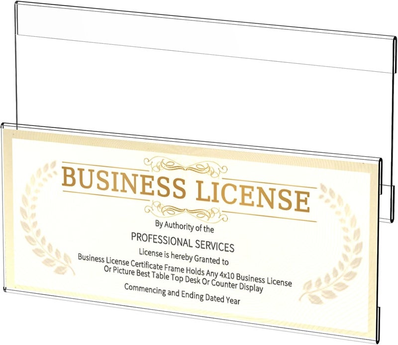 Yncotte Business License Frame 2pcs, 4x10 Acrylic Business Certificate Holder for Wall with Tape No Drilling, License Holder for Cosmetology Salon Barber Esthetician Office Document Display - Image 1
