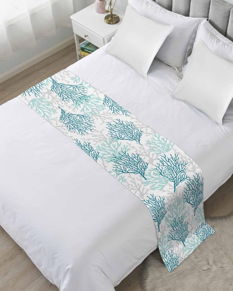 Teal Grey Coral Coastal Bed Runner For Cal King Size Bed 102x20 Inches Decorative Throw - Image 2