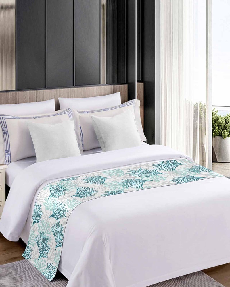 Teal Grey Coral Coastal Bed Runner For Cal King Size Bed 102x20 Inches Decorative Throw - Image 5