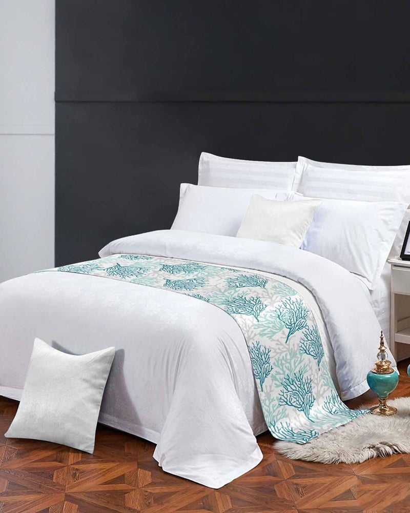 Teal Grey Coral Coastal Bed Runner For Cal King Size Bed 102x20 Inches Decorative Throw - Image 4